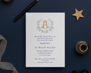 monogrammed themed wedding invitation