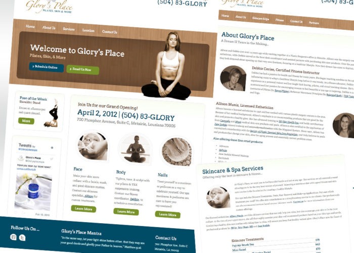 Glory's Place Web site screen shots