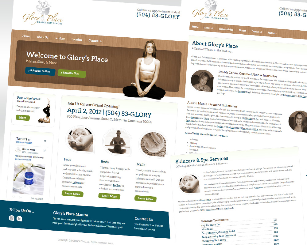 Glory's Place Web site screen shots